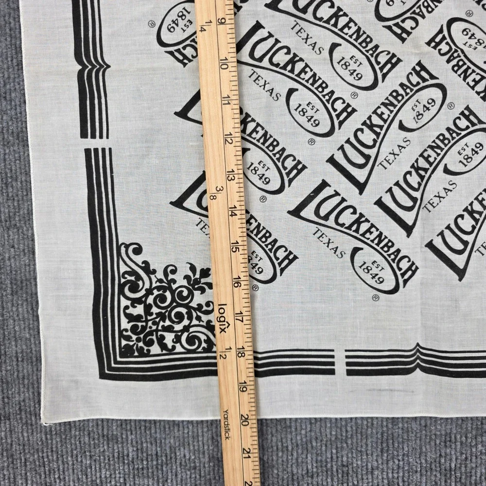 Luckenbach Texas Est 1849 Bandana White Black Logo Print Square Scarf 21x21